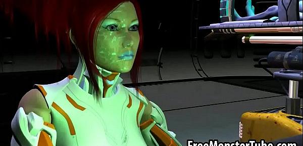  3D redhead sucks cock and gets fucked by an alien